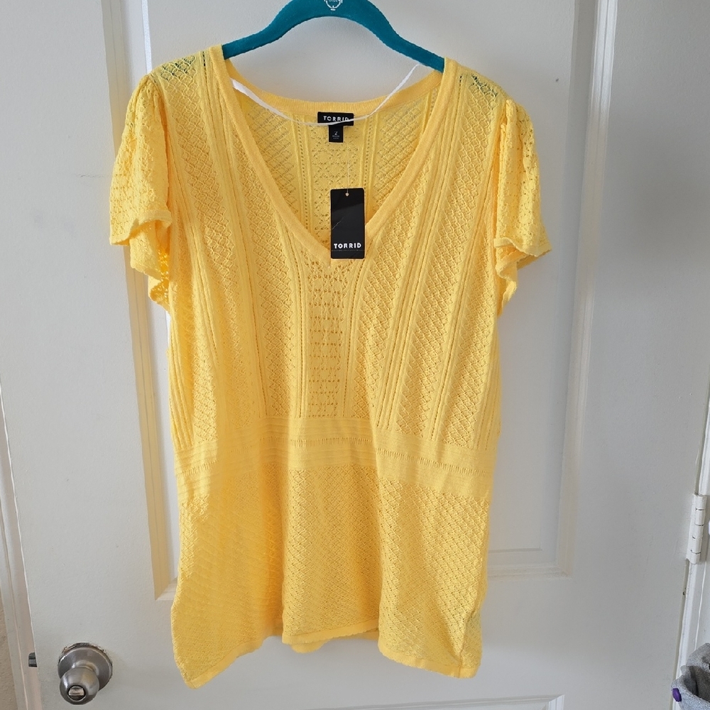 torrid Yellow Knit V-Neck Tunic Top